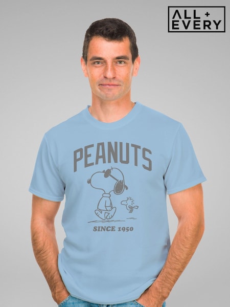 All + Every Blue Mens Peanuts Snoopy And Woodstock Outline Since 1950 100% Cotton T-Shirt (E11590) | £23