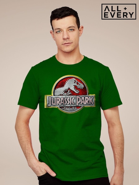 All + Every Green Jurassic Park Yellow Outline Classic Logo Mens 100% Cotton T-Shirt (E11594) | £23