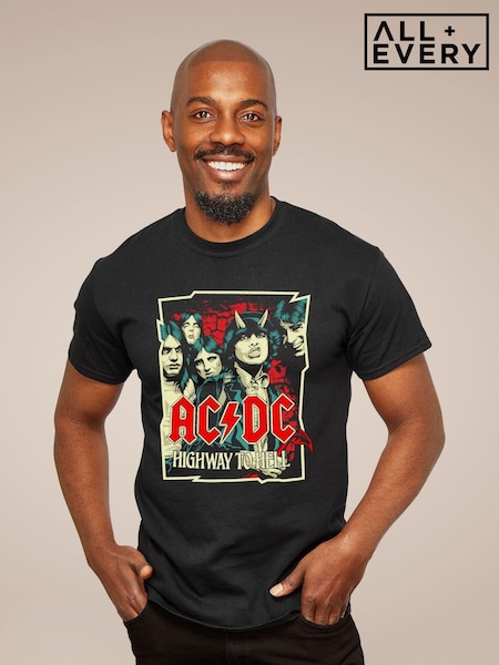 All + Every Black ACDC Highway To Hell Sketch Mens Music 100% Cotton T-Shirt (E11595) | £24