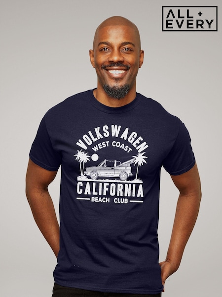 All + Every Blue Official Volkswagen West Coast California White Text Mens 100% Cotton T-Shirt (E11602) | £23