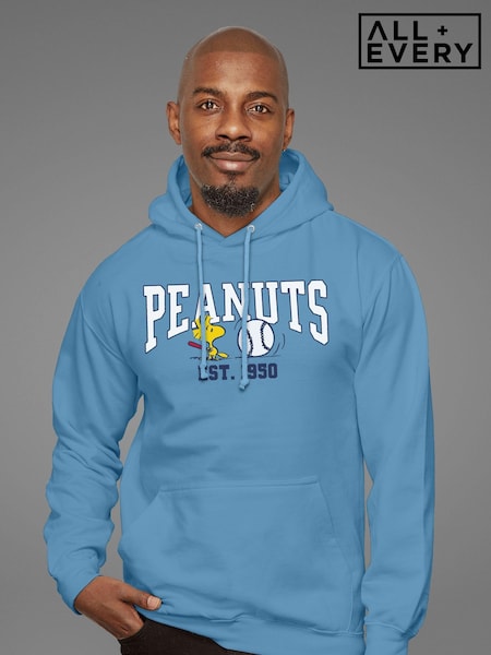 All + Every Blue Peanuts Woodstock Playing Baseball Est 1950 Mens Hooded Sweatshirt (E11603) | £40