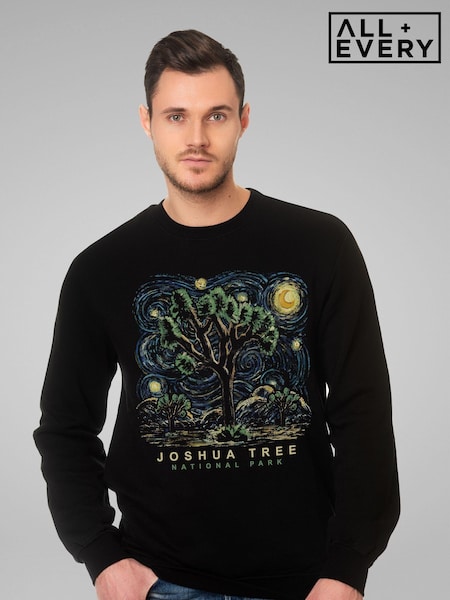 All + Every Black US National Parks Joshua Tree Oil On Canvas Style Mens Sweatshirt (E11604) | £36
