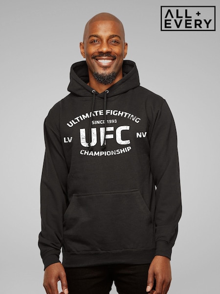 All + Every Black UFC Distressed White Text Logo Mens Hoodies (E11606) | £40