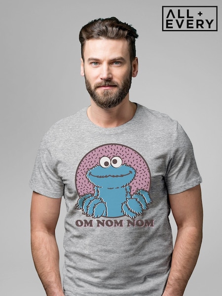 All + Every Grey Sesame Street Cookie Monster Om Nom Nom Men's T-Shirt (E11607) | £23