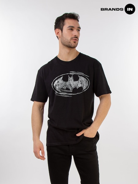 Brands In Black Mens Batman Sketch Logo 100% Cotton T-Shirt (E11620) | £25