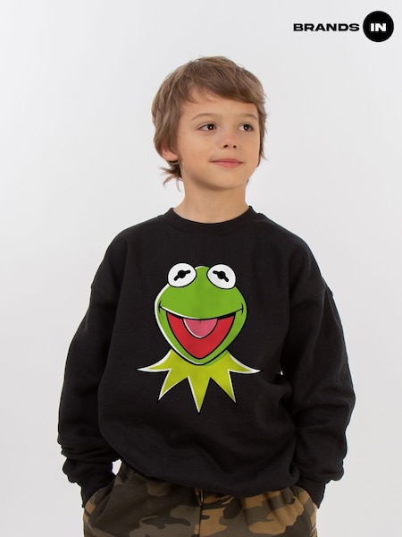 Brands In Black Boys Disney Muppets Kermit Head 100% Cottton Sweatshirt (E11624) | £25