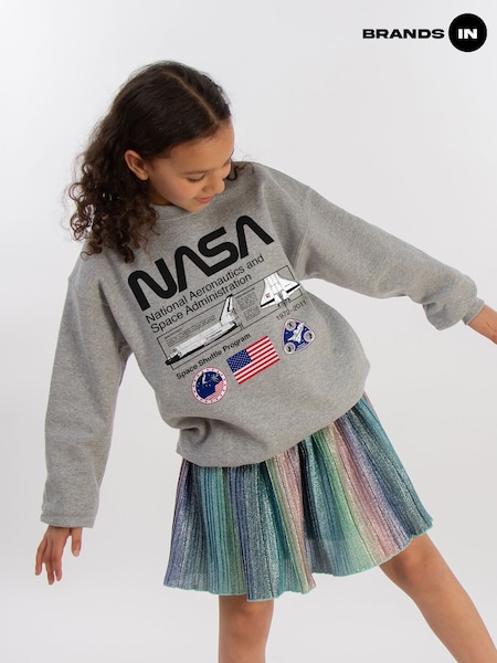 Brands In Grey NASA Space Admin Girls Heather Sweatshirt (E11645) | £24