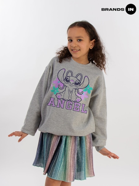 Brands In Grey Lilo & Stitch Angel Girls Heather Sweatshirt (E11648) | £24