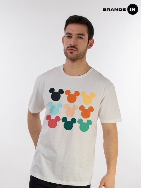 Brands In White 100% Cotton Mickey Mouse Heads Square Men Disney T-Shirt (E11649) | £25