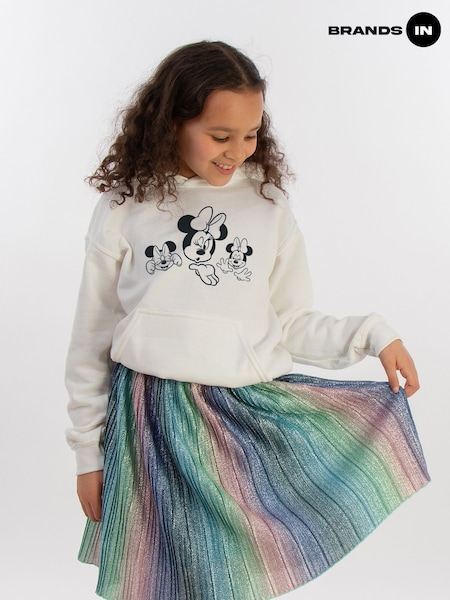 Brands In White Girls Minnie Mouse Three Faces Disney 100% Cotton Hoodie (E11654) | £31
