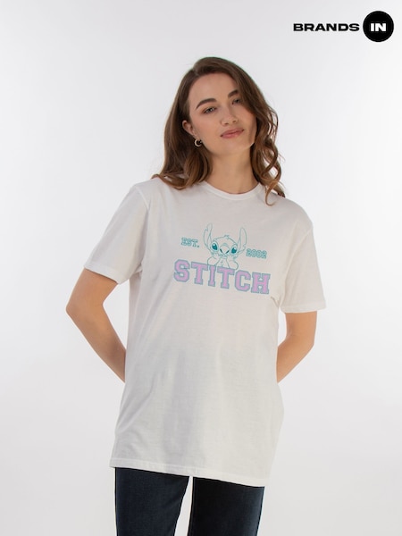 Brands In White 100% Cotton Lilo and Stitch Collegial Pastel Women Boyfriend Fit T-Shirt (E11846) | £25