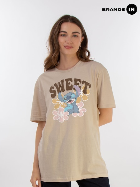 Brands In Cream 100% Cotton Lilo and Stitch Collegial Pastel Women Boyfriend Fit T-Shirt (E11848) | £25