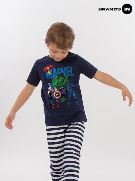 Brands In Blue Boys Marvel Avengers Assemble Stripes 100% Cotton Pyjamas (E11850) | £22