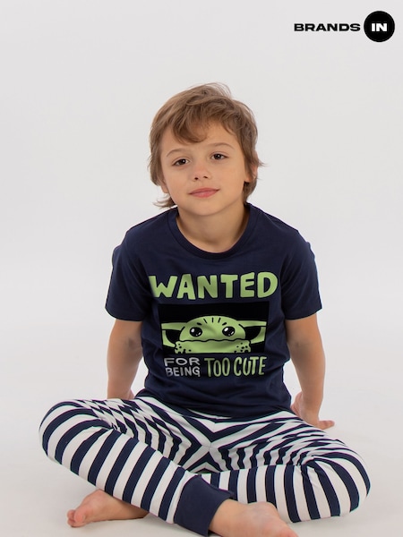 Brands In Blue Boys The Mandalorian Wanted Stripes 100% Cotton Pyjamas (E11870) | £22