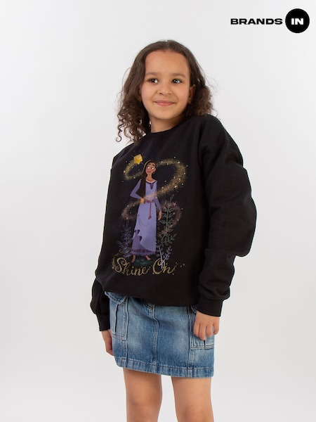 Brands In Black Wish Shine On Asha Standing Girls Sweatshirt (E11916) | £24