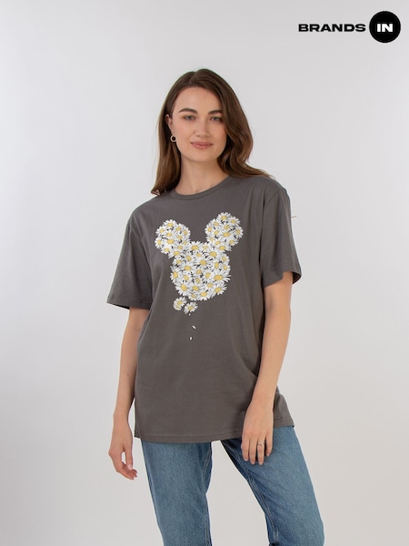 Brands In Grey Mickey Mouse Chamomile Head Women Boyfriend Fit T-Shirt (E11939) | £23