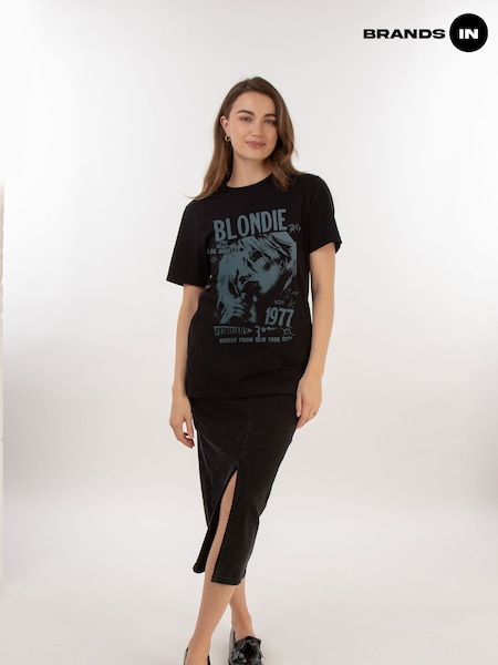 Brands In Black Blondie Tour 1977 Chest Women Boyfriend Fit Music T-Shirt (E11942) | £23