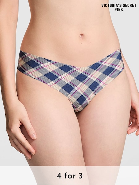 Victoria's Secret PINK Blue Navy Plaid Print Thong Knickers (E11957) | £9
