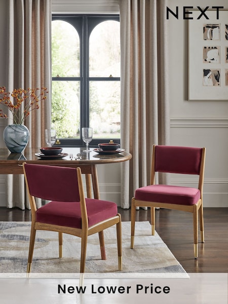 Set of 2 Soft Velvet Cranberry Red Flinton Dining Chairs (E12084) | £330