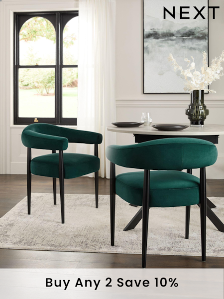 Set of 2 Soft Velvet Juniper Aire Black Leg Dining Chairs (E12088) | £340