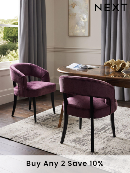 Set of 2 Plush Chenille Plum Remi Black Leg Dining Chairs (E12090) | £360