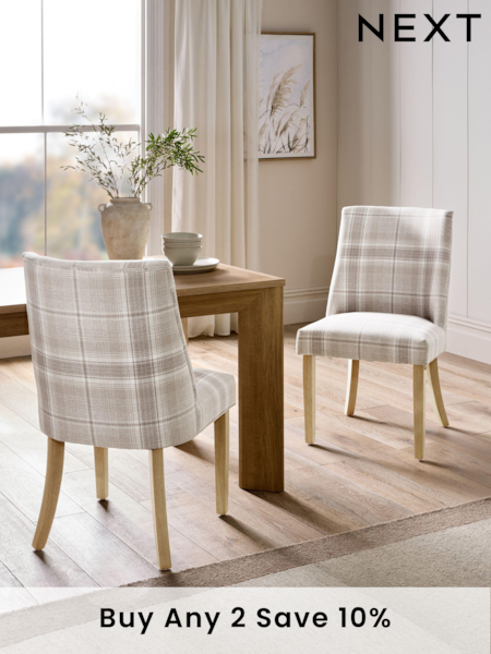 Set of 2 Versatile Check Nevis Light Natural Wolton Collection Luxe Dining Chairs (E12096) | £340