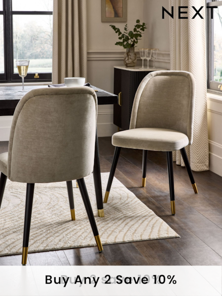 Set of 2 Relaxed Chenille Light Natural Anja Dining Chairs (E12097) | £320