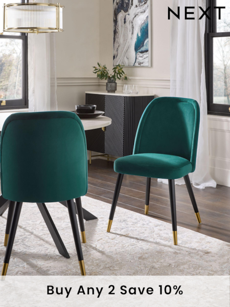 Set of 2 Soft Velvet Juniper Anja Dining Chairs (E12098) | £290