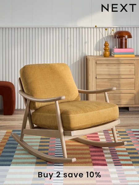 Fine Chenille Ochre Yellow Hampton Rocking Wooden Rocking Chair (E12111) | £375