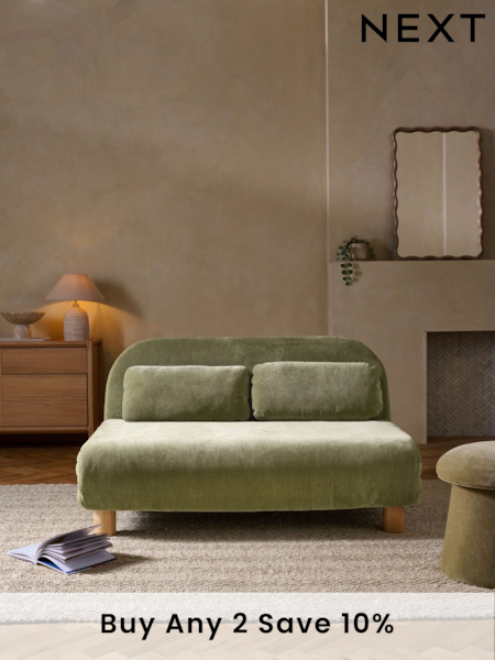 Relaxed Chenille Olive Green Palma Double Sofa Bed (E12116) | £475