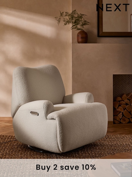 Soft Cosy Boucle Ivory Jaxon Swivel Recliner Armchair (E12119) | £799
