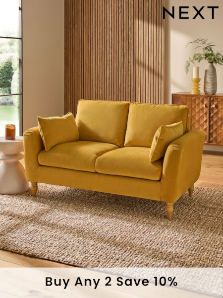 Fine Chenille Ochre Yellow Emory Compact 2 Seater Sofa in a Box (E12121) | £525