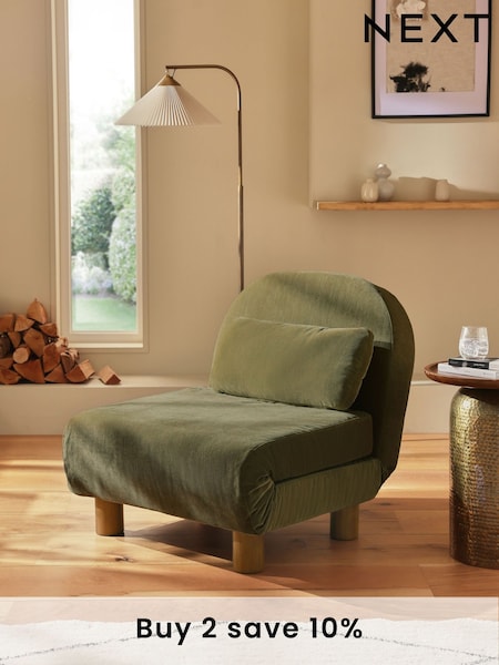 Relaxed Chenille Olive Green Palma Single Sofa Bed (E12130) | £325