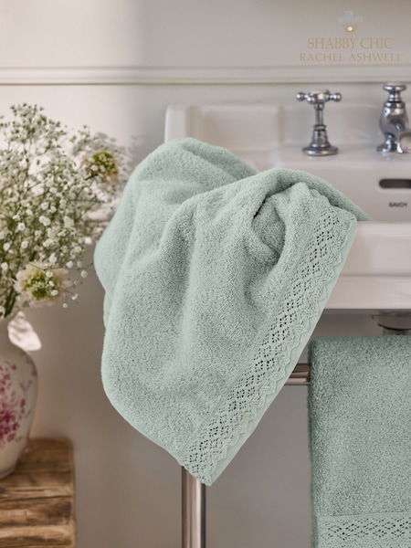 Shabby Chic by Rachel Ashwell® Sage Green Crochet Lace 100% Cotton Towel (E12176) | £12 - £32