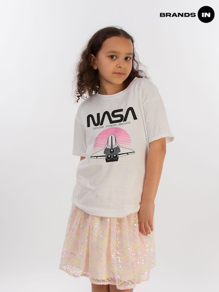 Brands In White 100% Cotton NASA Space Shuttle Sunset Girls T-Shirt (E12203) | £20