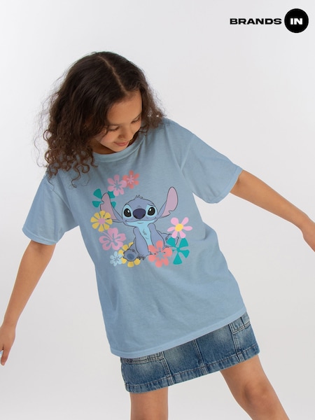 Brands In Blue 100% Cotton Lilo And Stitch Flowers Girls Baby T-Shirt (E12204) | £20