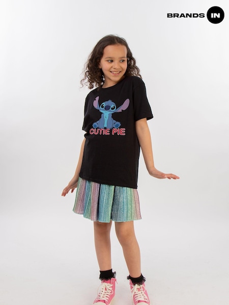 Brands In Black 100% Cotton Lilo & Stitch Cutie Pie Girls T-Shirt (E12209) | £20