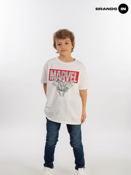 Brands In White 100% Cotton Spider-Man Sketch Spider Face Boys T-Shirt (E12211) | £20