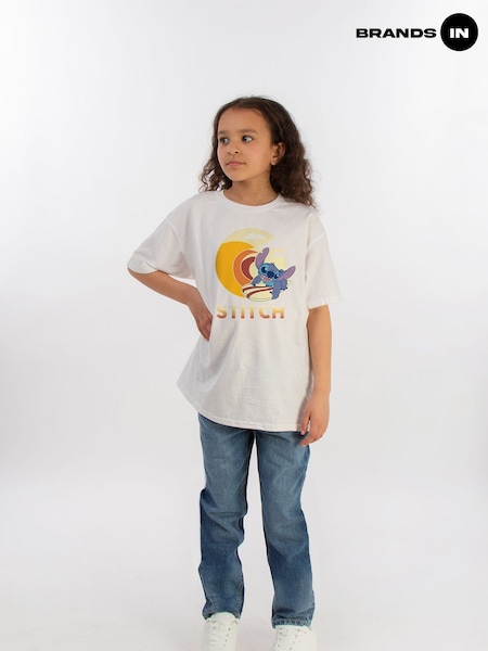 Brands In White 100% Cotton Lilo And Stitch Summer Wave Girls T-Shirt (E12213) | £20