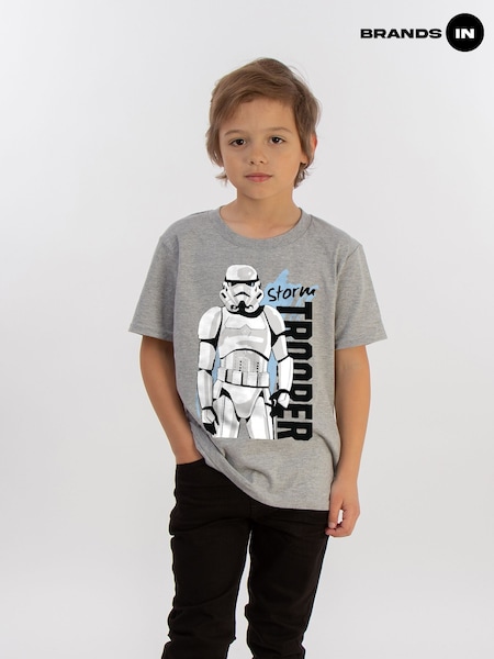 Brands In Grey 100% Cotton Star Wars Storm Trooper Boys Heather T-Shirt (E12218) | £20