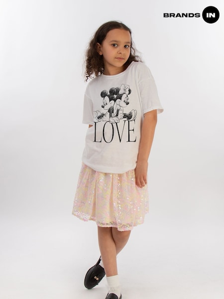 Brands In White 100% Cotton Minnie And Mickey Mouse Love Girls Disney T-Shirt (E12221) | £20