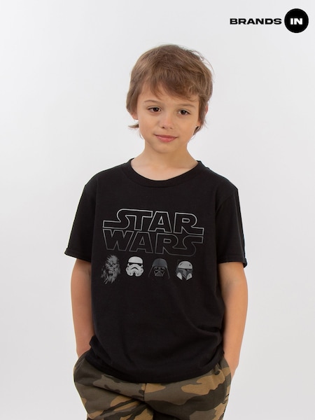 Brands In Black 100% Cotton Star Wars Character Heads Boys T-Shirt (E12285) | £20