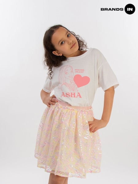 Brands In White 100% Cotton Wish Strong Heart Asha Girls T-Shirt (E12289) | £20