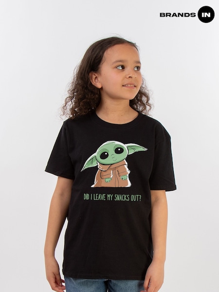 Brands In Black 100% Cotton Girls Star Wars The Mandalorian Grogu Snacks T-Shirt (E12290) | £20