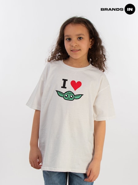Brands In White Girls Star Wars The Mandalorian I Heart Grogu 100% Cotton T-Shirt (E12291) | £20