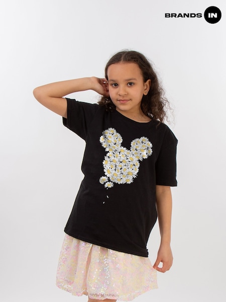 Brands In Black 100% Cotton Mickey Mouse Chamomile Head Girls T-Shirt (E12304) | £20