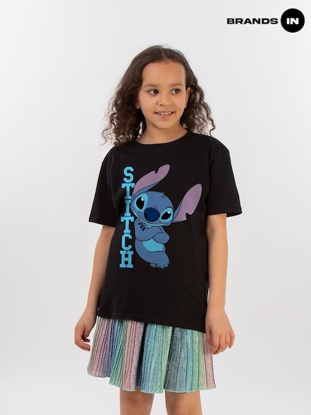 Brands In Black 100% Cotton Lilo Stitch Posing Girls T-Shirt (E12307) | £20