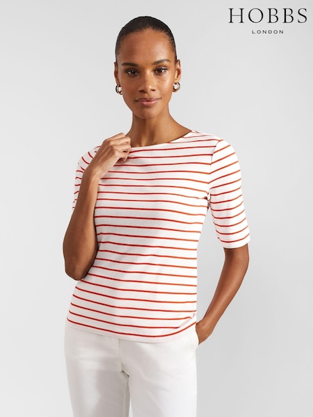 Hobbs White Button Back Katie 100% Cotton Top (E12363) | £45