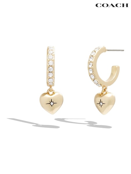 COACH Gold Tone Iconic Heart Huggie Earrings (E12399) | £55