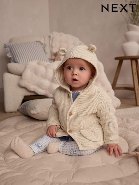 Ecru Neppy Knitted Hooded Baby Cardigan (E12477) | £14 - £16